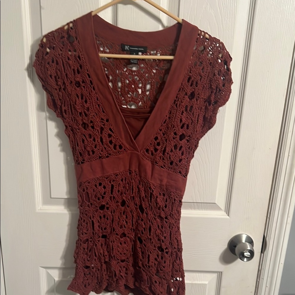 INC International Concepts Red Crochet Cap Sleeve Blouse
